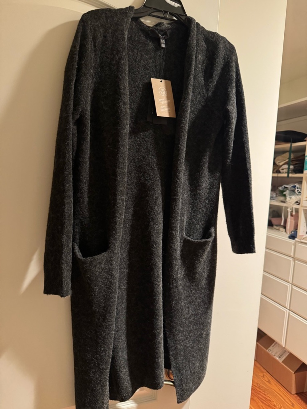 Vero Moda Dark Charcoal Open Front Long Cardigan Coat